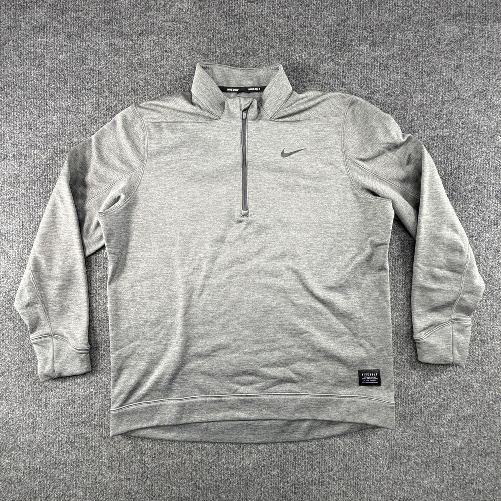 Nike Golf Sweatshirt Mens Large Gray 1/4 Zip Fleece Mock Neck Logo Pullover